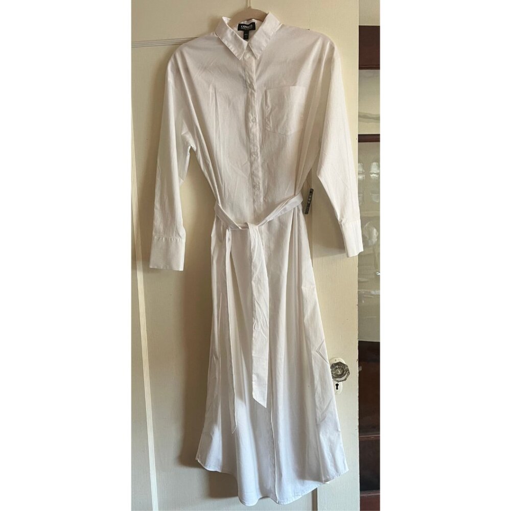 NWT Express Maxi white shirt dress with button front and waist tie
